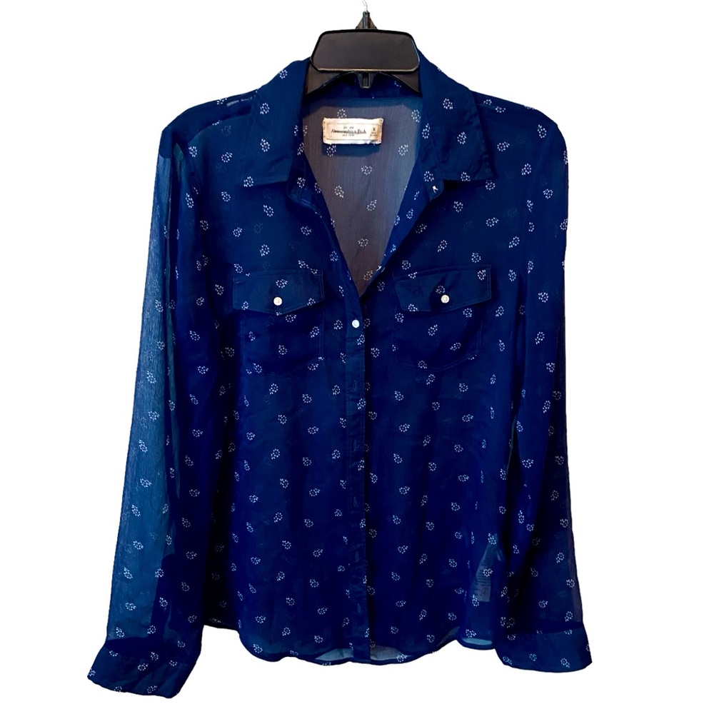 Sheer Abercrombie , blue base ,white and pink flowers print, M long sleeve